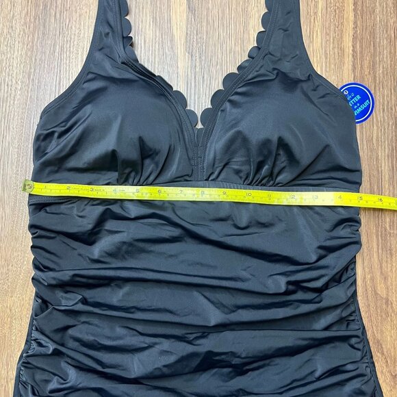 Swimsuits For All NWT One‎ Piece Halter Scallop V Neck Ruching Black Womens 14 - Picture 2 of 8